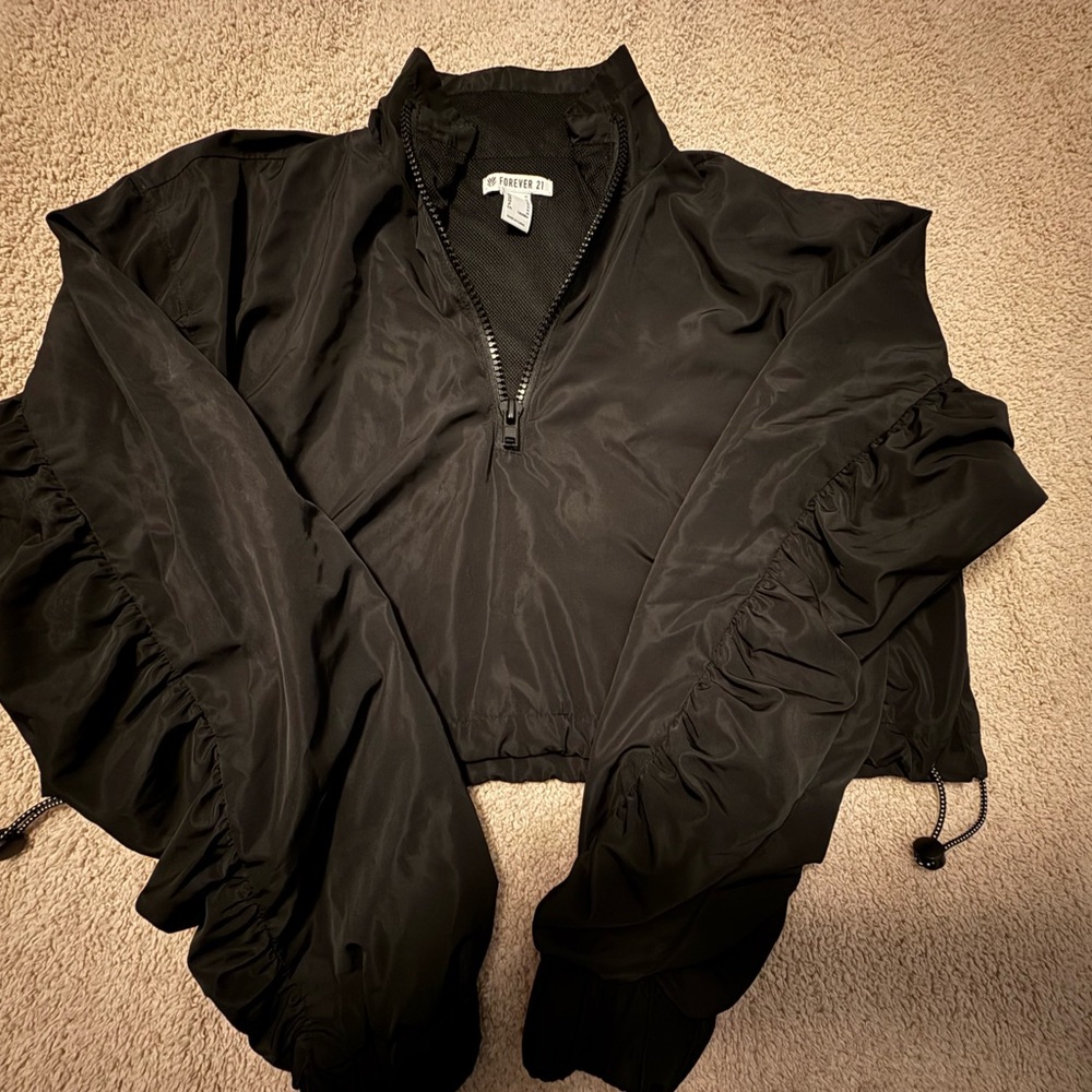 Forever 21 Black Bomber Jacket with Elastic Cuffs
